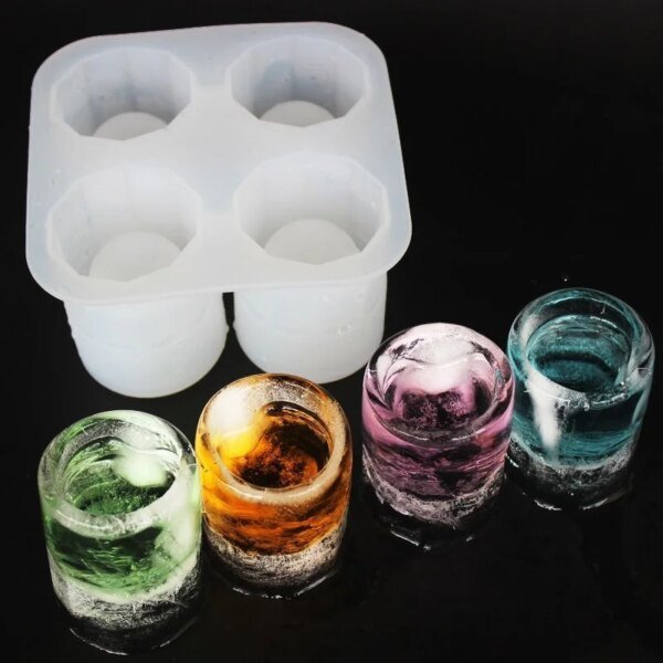 Molde de silicona para cubitos de hielo con cuatro orificios, molde creativo con forma de taza redonda para whisky, cerveza, bar y utensilios de cocina. - Image 3