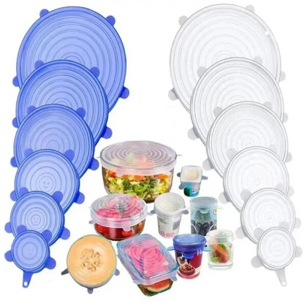 6 tapas de silicona de grado alimenticio reutilizables, herméticas, universales, elásticas y redondas para accesorios de cocina. - Image 5