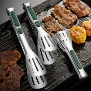Pinzas antideslizantes de acero inoxidable para alimentos, pinzas para carne, ensalada, pan, barbacoa, parrilla, bufé, herramientas de cocina, accesorios de cocina, 1 unidad