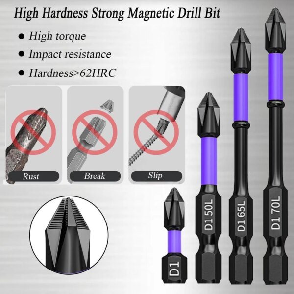 6/12 puntas de destornillador magnéticas antideslizantes, a prueba de golpes, puntas de impacto Phillips, vástago hexagonal, puntas de acero de aleación, adecuadas para herramientas eléctricas. - Image 5