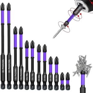 6/12 puntas de destornillador magnéticas antideslizantes, a prueba de golpes, puntas de impacto Phillips, vástago hexagonal, puntas de acero de aleación, adecuadas para herramientas eléctricas.