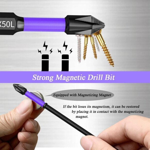 6/12 puntas de destornillador magnéticas antideslizantes, a prueba de golpes, puntas de impacto Phillips, vástago hexagonal, puntas de acero de aleación, adecuadas para herramientas eléctricas. - Image 3