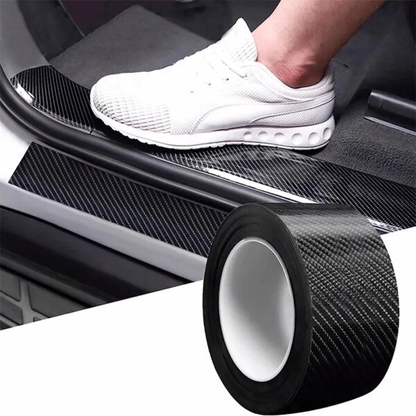 Película protectora para parachoques de coche, fibra de carbono nano 3D, 3 m, para umbral de puerta, impermeable, color negro, antiarañazos