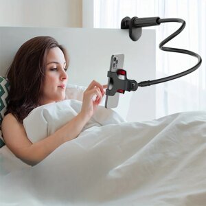 Soporte flexible para teléfono móvil de brazo largo con cuello de cisne y asa para escritorio de noche perezoso.