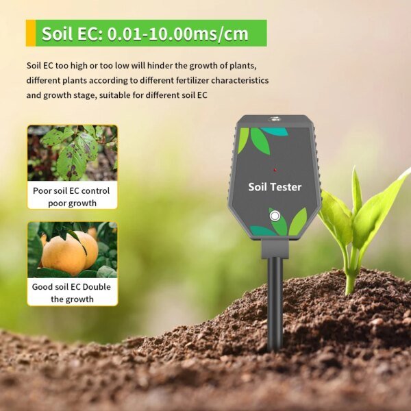 Yieryi - Probador de suelo inteligente 8 en 1 con Bluetooth, medidor de pH, sal, CE, fertilidad y temperatura, registrador de datos de humedad del suelo y pH para plantar en el jardín. - Image 6