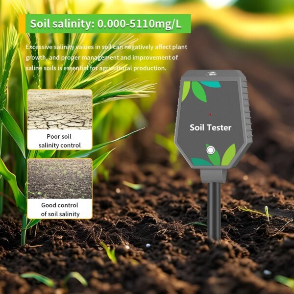 Yieryi - Probador de suelo inteligente 8 en 1 con Bluetooth, medidor de pH, sal, CE, fertilidad y temperatura, registrador de datos de humedad del suelo y pH para plantar en el jardín. - Image 2