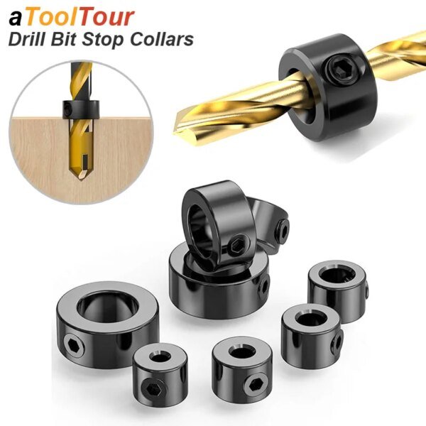 Juego de collarines de tope de broca, tope de broca, límite de eje, bloqueo métrico, prensa de acero, posicionador de profundidad ajustable, guía de orificios, herramienta para carpintería