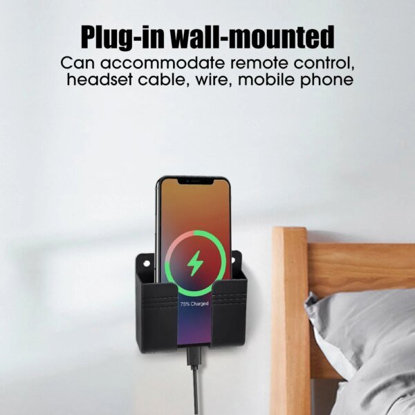 Caja de almacenamiento de pared de 1 a 4 piezas, organizador multifunción sin perforaciones, control remoto de TV, soporte de carga para enchufe de teléfono móvil DIY - Image 3