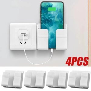 Caja de almacenamiento de pared de 1 a 4 piezas, organizador multifunción sin perforaciones, control remoto de TV, soporte de carga para enchufe de teléfono móvil DIY
