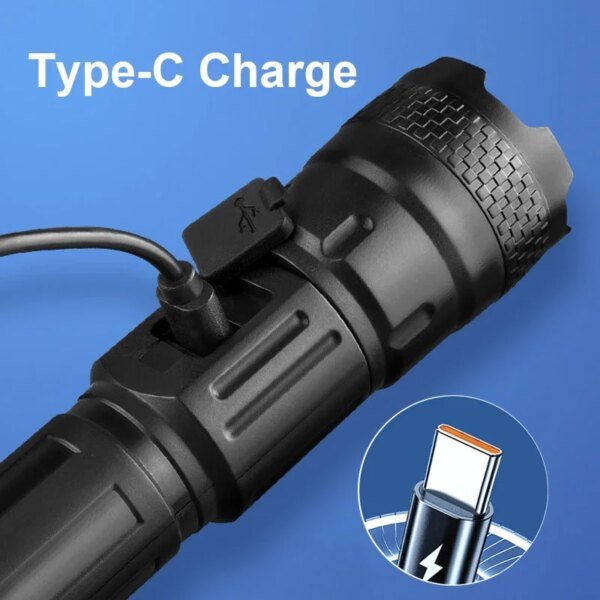 Linternas LED de alta potencia, batería incorporada, recargable por USB, potente luz de mano, lámpara de antorcha multifuncional para emergencias de camping. - Image 4