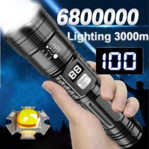 Linternas LED de alta potencia, batería incorporada, recargable por USB, potente luz de mano, lámpara de antorcha multifuncional para emergencias de camping.