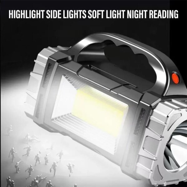 Linterna LED potente 2024, recargable por USB y con energía solar, COB, para acampar al aire libre, portátil, con reflector y banco de energía para exteriores. - Image 3