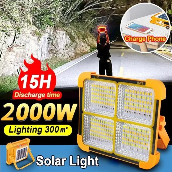 Nuevo reflector solar recargable para exteriores, reflector LED portátil, proyector recargable, lámpara de construcción