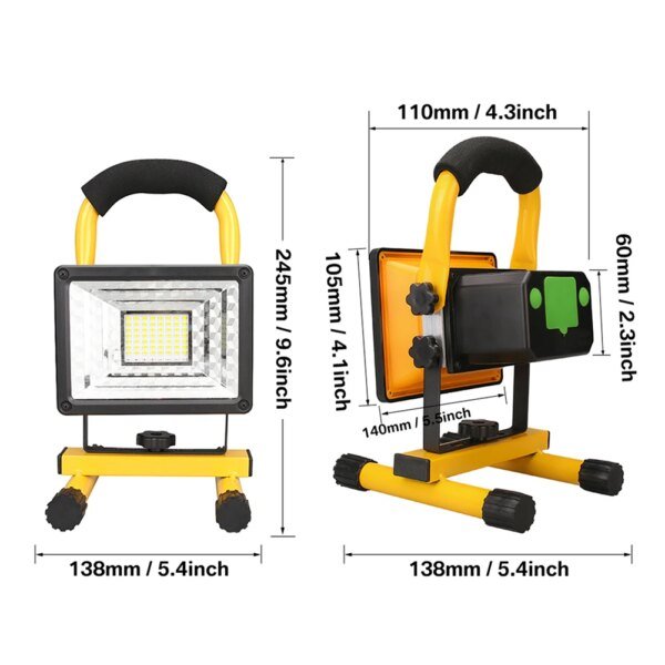 1/2 luz de trabajo portátil recargable LED de 60 W con soporte, reflector impermeable para exteriores, camping, senderismo, garaje, emergencia - Image 5