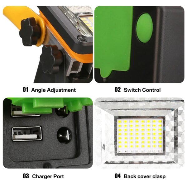 1/2 luz de trabajo portátil recargable LED de 60 W con soporte, reflector impermeable para exteriores, camping, senderismo, garaje, emergencia - Image 3