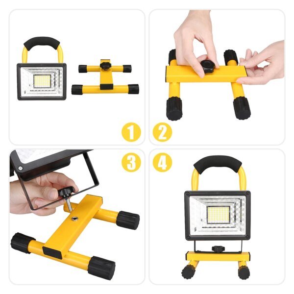 1/2 luz de trabajo portátil recargable LED de 60 W con soporte, reflector impermeable para exteriores, camping, senderismo, garaje, emergencia - Image 4