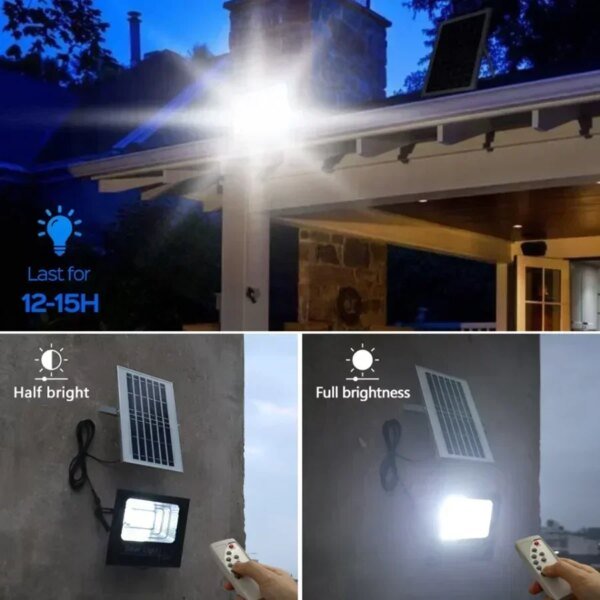 NUEVAS luces solares de inundación de 30-500 W con control remoto para exteriores, IP67, impermeables, con energía solar, reflector solar, lámpara de pared - Image 5