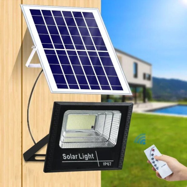 NUEVAS luces solares de inundación de 30-500 W con control remoto para exteriores, IP67, impermeables, con energía solar, reflector solar, lámpara de pared