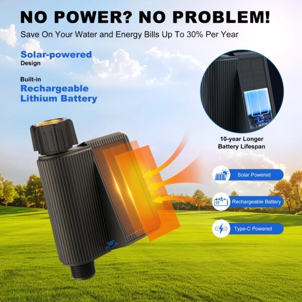 Temporizador de agua inteligente GIRIER con energía solar, WiFi, con entrada de latón, controlador de riego automático, no requiere concentrador. - Image 3