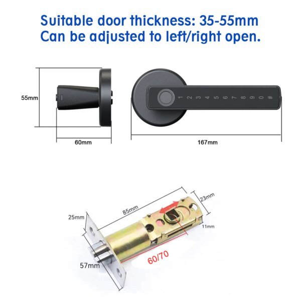 Cerradura inteligente con huella dactilar WINFREE, Tuya, Bluetooth, tarjeta de código de acceso, puerta de madera, dormitorio, entrada sin llave, cerradura inteligente, Alexa, Google Assistant - Image 5