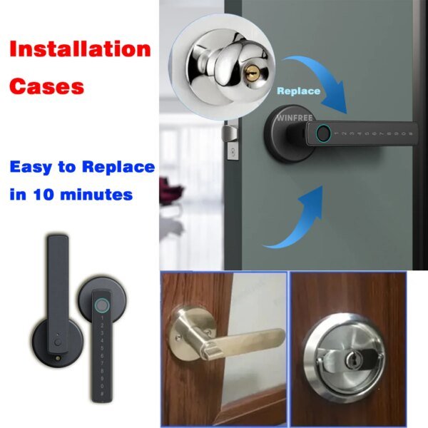 Cerradura inteligente con huella dactilar WINFREE, Tuya, Bluetooth, tarjeta de código de acceso, puerta de madera, dormitorio, entrada sin llave, cerradura inteligente, Alexa, Google Assistant - Image 4
