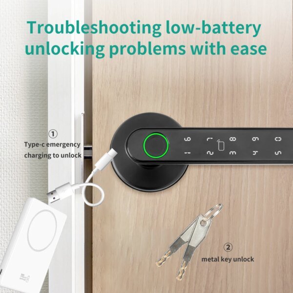 Cerradura de puerta Tuya 5 en 1, productos para el hogar inteligente, cerraduras con huella dactilar, control remoto, desbloqueo por aplicación, compatible con contraseña, tarjeta IC, desbloqueo de llave - Image 4