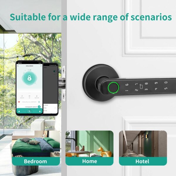Cerradura de puerta Tuya 5 en 1, productos para el hogar inteligente, cerraduras con huella dactilar, control remoto, desbloqueo por aplicación, compatible con contraseña, tarjeta IC, desbloqueo de llave - Image 6