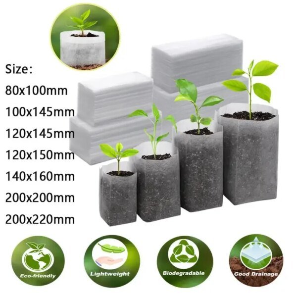 Bolsas de cultivo biodegradables de 25 a 100 cps para plantas, bolsas de vivero de tela no tejida, semillas para sembrar macetas, accesorios para el jardín del hogar y herramientas.