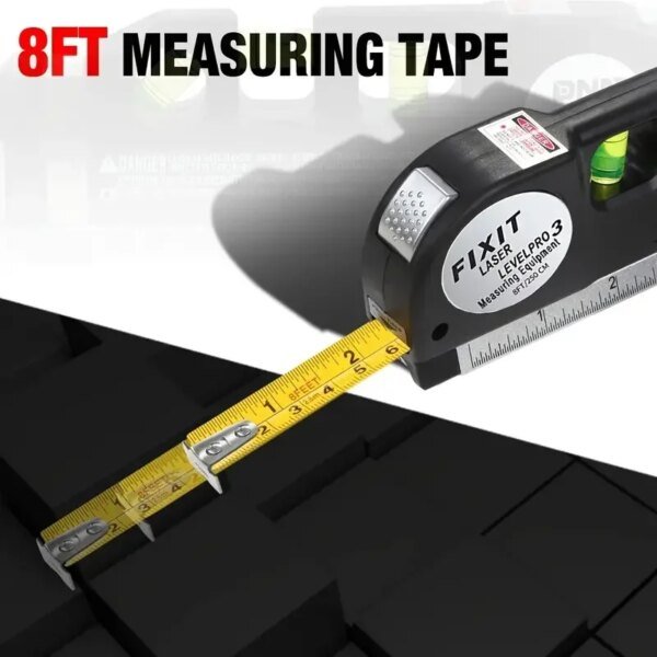Easy to Use Laser Level Line Tool Multipurpose Laser Level Kit Standard Cross Line Lase 8 Feet Measure Tape Ruler - Image 2