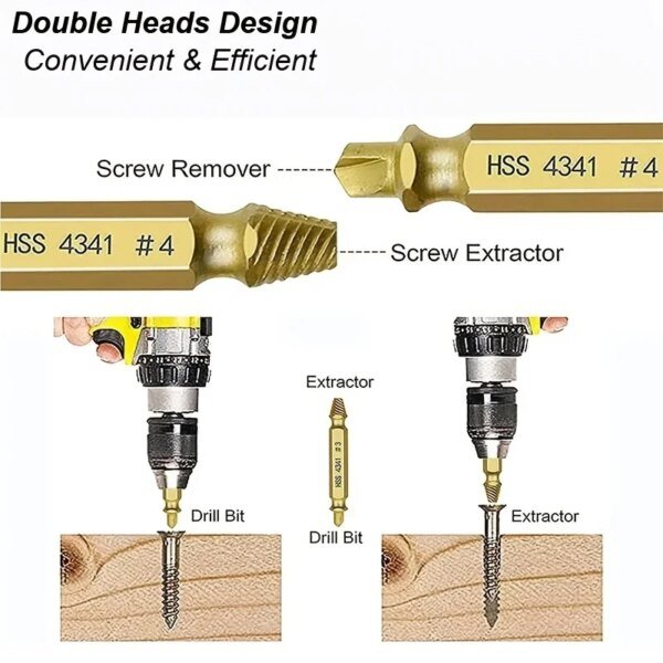 Juego de extractores de tornillos dañados, brocas HSS, extractor de tornillos rotos, pequeño, fácil de extraer, herramientas eléctricas de demolición fáciles - Image 3