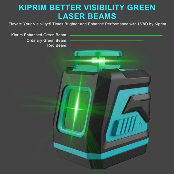 Nivel láser Kiprim de 2 líneas/5 líneas, nivelación automática de 360 ​​grados, equipo de herramientas de construcción, luz verde, láser cruzado profesional - Image 3