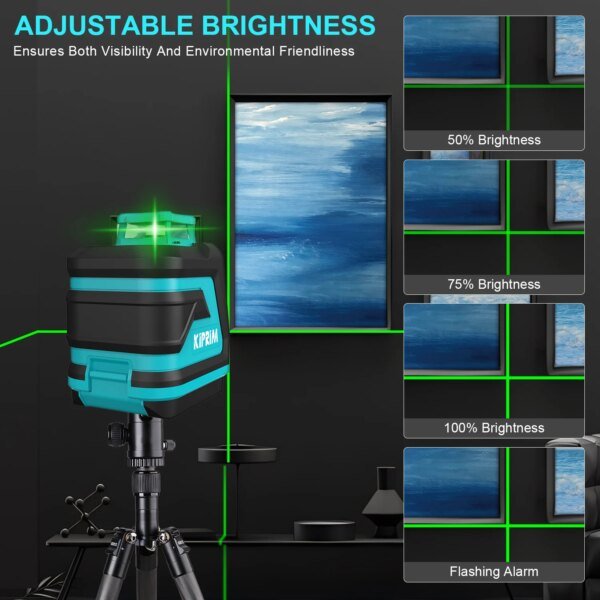 Nivel láser Kiprim de 2 líneas/5 líneas, nivelación automática de 360 ​​grados, equipo de herramientas de construcción, luz verde, láser cruzado profesional - Image 4