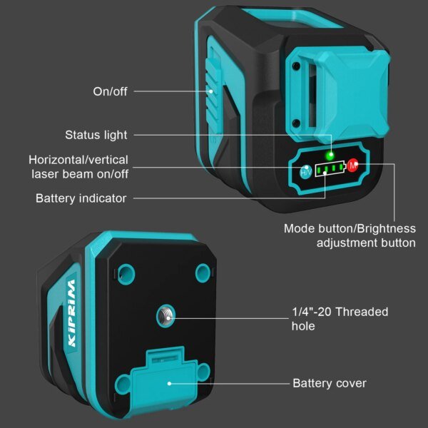 Nivel láser Kiprim de 2 líneas/5 líneas, nivelación automática de 360 ​​grados, equipo de herramientas de construcción, luz verde, láser cruzado profesional - Image 6