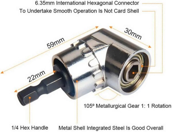 Adaptador de enchufe de ángulo de 105 grados de grado de impacto, herramienta manual eléctrica, juego de extensión de destornillador, soporte para destornillador, accesorio para tuerca de taladro - Image 3