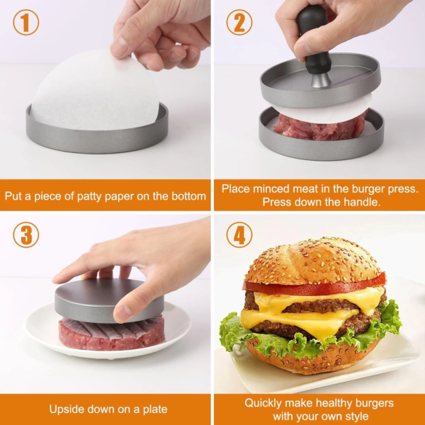 Prensa para hamburguesas antiadherente con papel encerado, de aluminio, para barbacoa y cocina - Image 2