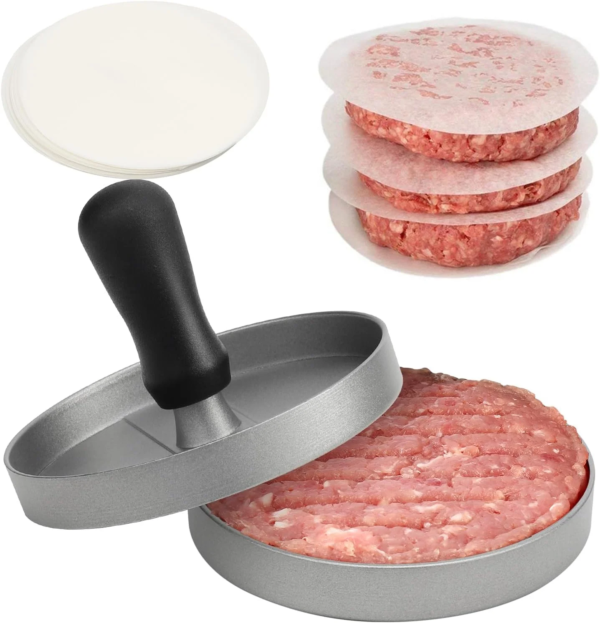 Prensa para hamburguesas antiadherente con papel encerado, de aluminio, para barbacoa y cocina