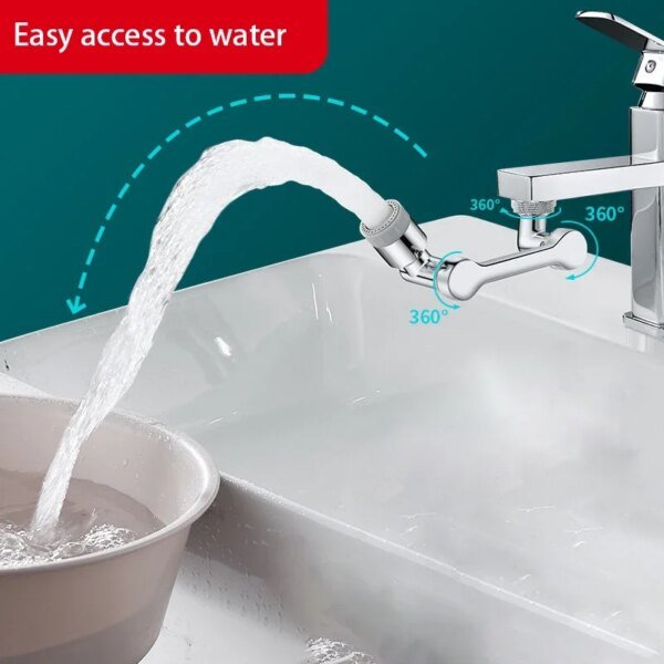 Cabezal rociador de grifo extensible giratorio de 1080° con 2 modos de pulverización, adaptador extensible universal para grifo de baño y aireador. - Image 4