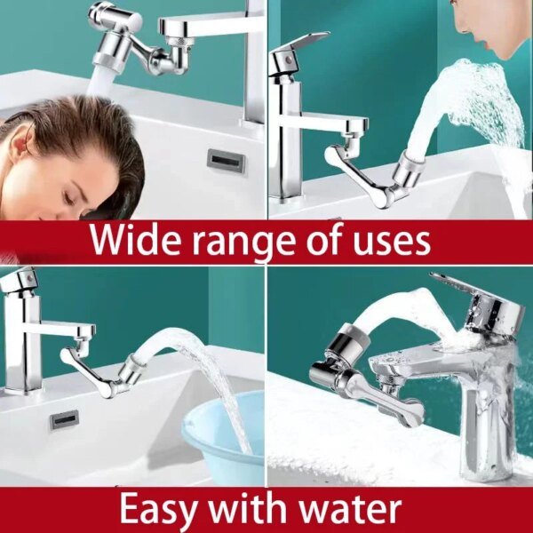 Cabezal rociador de grifo extensible giratorio de 1080° con 2 modos de pulverización, adaptador extensible universal para grifo de baño y aireador. - Image 5