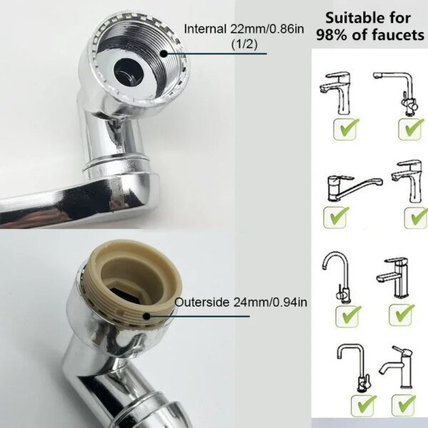 Cabezal rociador de grifo extensible giratorio de 1080° con 2 modos de pulverización, adaptador extensible universal para grifo de baño y aireador. - Image 6