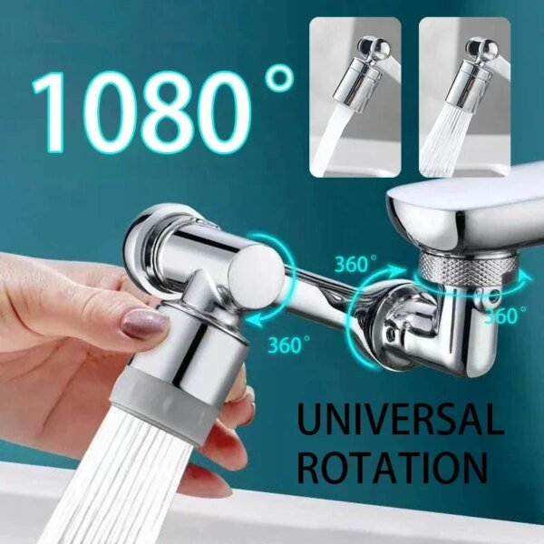 Cabezal rociador de grifo extensible giratorio de 1080° con 2 modos de pulverización, adaptador extensible universal para grifo de baño y aireador. - Image 2