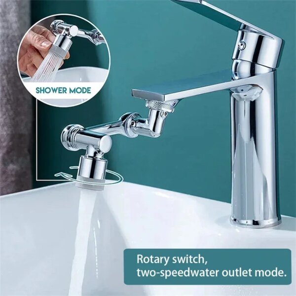 Cabezal rociador de grifo extensible giratorio de 1080° con 2 modos de pulverización, adaptador extensible universal para grifo de baño y aireador. - Image 3
