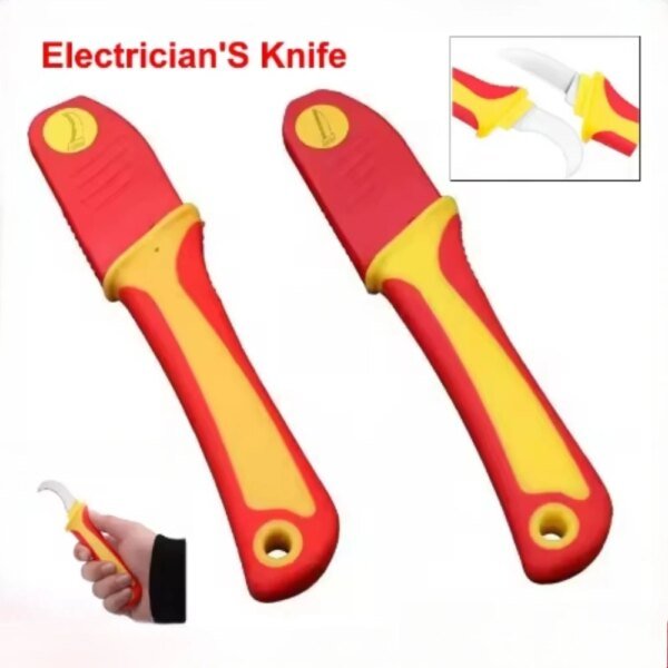 Cuchillo pelador, cuchillo de electricista, tijeras pelacables aisladas, gancho curvo recto, hoja fija, pelacables, herramienta manual peladora