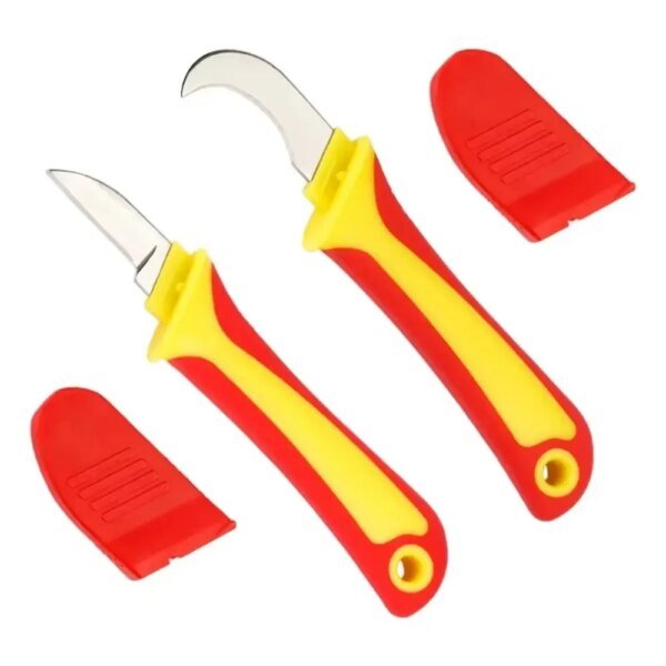 Cuchillo pelador, cuchillo de electricista, tijeras pelacables aisladas, gancho curvo recto, hoja fija, pelacables, herramienta manual peladora - Image 2
