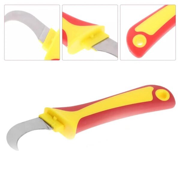 Cuchillo pelador, cuchillo de electricista, tijeras pelacables aisladas, gancho curvo recto, hoja fija, pelacables, herramienta manual peladora - Image 3