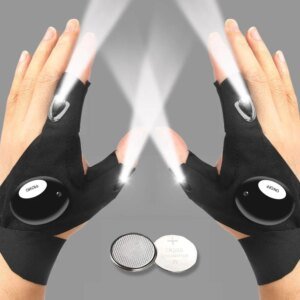 Guante de medio dedo LED para hombre y mujer, impermeable, para exteriores, pesca nocturna, ciclismo, correr, linterna, guantes duraderos sin dedos.