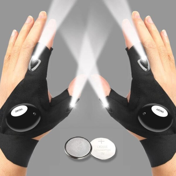 Guante de medio dedo LED para hombre y mujer, impermeable, para exteriores, pesca nocturna, ciclismo, correr, linterna, guantes duraderos sin dedos.