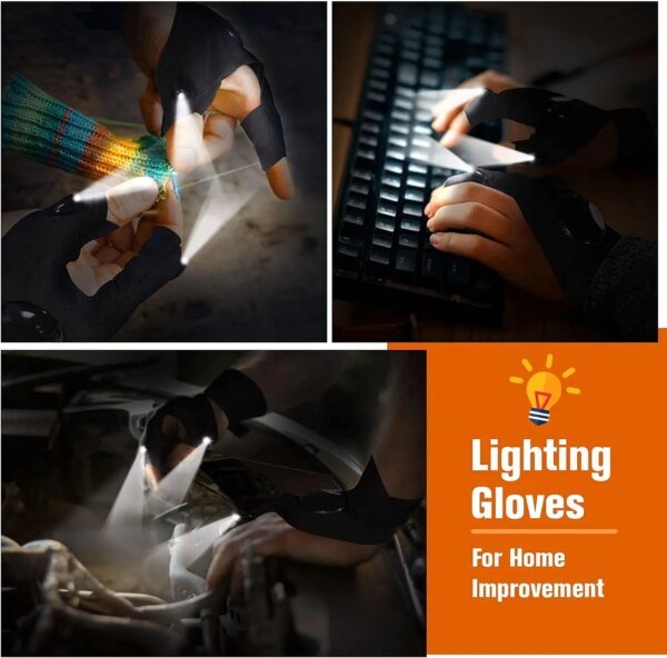 Guante de medio dedo LED para hombre y mujer, impermeable, para exteriores, pesca nocturna, ciclismo, correr, linterna, guantes duraderos sin dedos. - Image 4