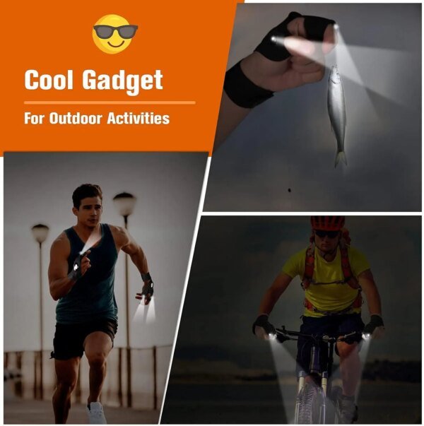 Guante de medio dedo LED para hombre y mujer, impermeable, para exteriores, pesca nocturna, ciclismo, correr, linterna, guantes duraderos sin dedos. - Image 3