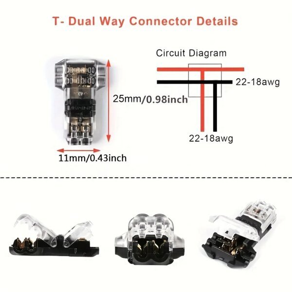 Conectores T2 a presión para cables, sin soldadura, sin pelar, de 5/10/20 piezas, para conexiones rápidas, conectores para enchufes de automóviles, accesorios eléctricos. - Image 6