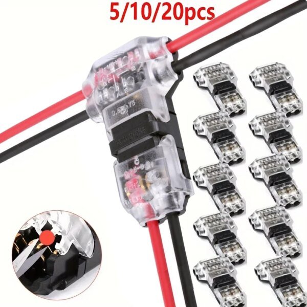 Conectores T2 a presión para cables, sin soldadura, sin pelar, de 5/10/20 piezas, para conexiones rápidas, conectores para enchufes de automóviles, accesorios eléctricos.